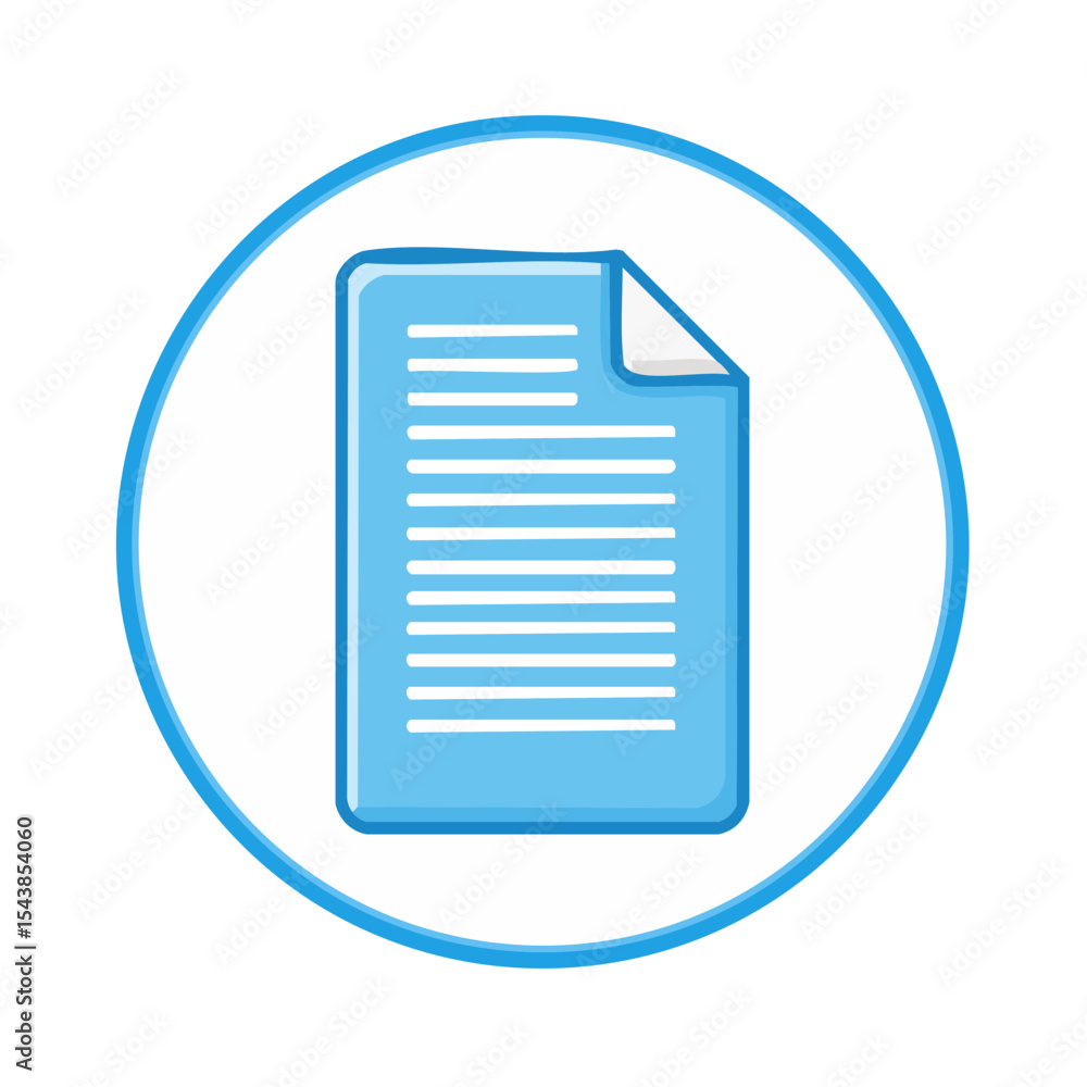 Poster stylized blue paper document icon with lines inside a circular frame vector design element flat desi