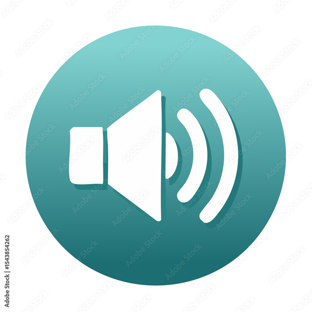 Poster audio speaker volume symbol icon on a teal circle background with white sound waves representing bro