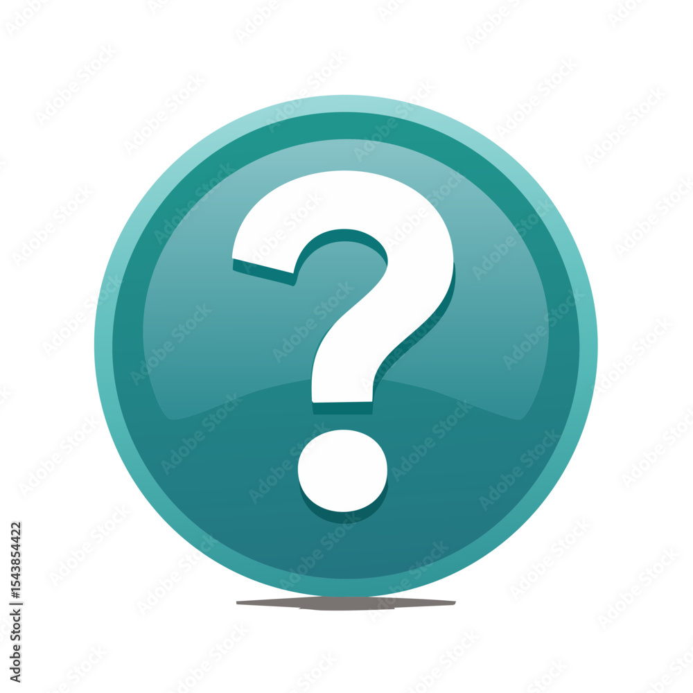 Poster question mark icon in teal circle button for advice or help, problem solving
