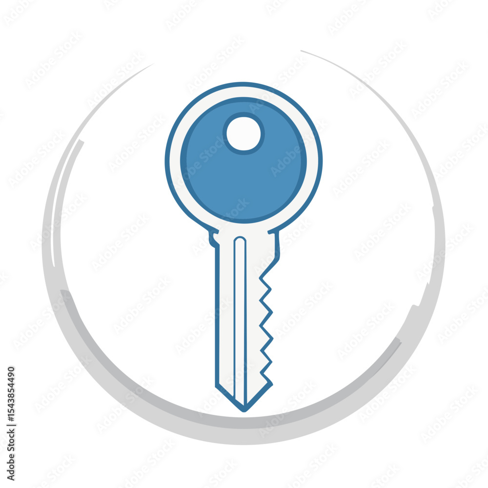 Poster blue key vector graphic in circular border security symbol illustration for lock unlocking safety ac