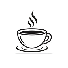 Obraz premium Minimalist Icon of Steaming Hot Coffee Cup on a Saucer in Black and White