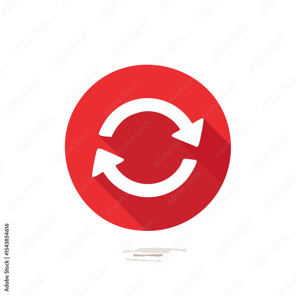 Poster red circle with white recycle arrows represents rotation and circulation process