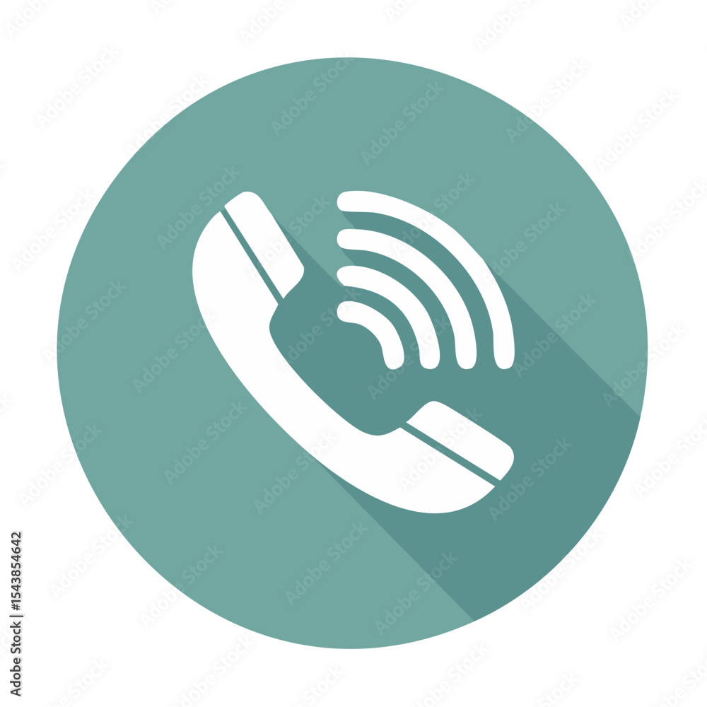 Poster telephone receiver icon with sound waves in a teal circle communication support contact modern graph
