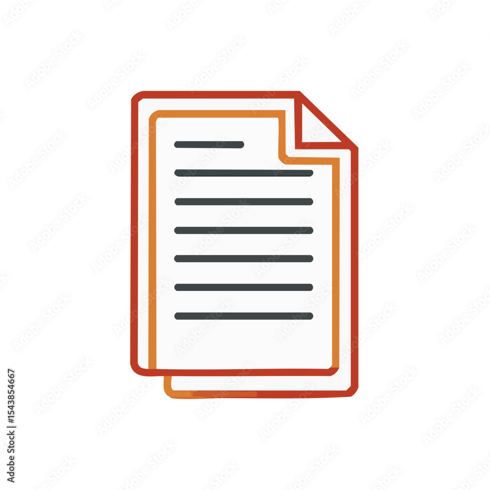 Poster stacked pages documents with orange and red border outline on black background