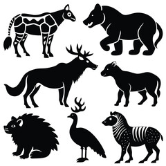 Collection of Stylized Animal Silhouettes  Bears, Deer, Zebras, and More