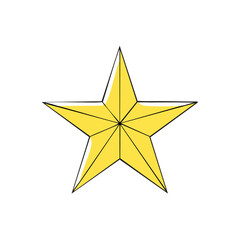 Obraz premium Shiny gold star on black background cartoon style bright holiday award celebration celestial shape geometrical graphic element