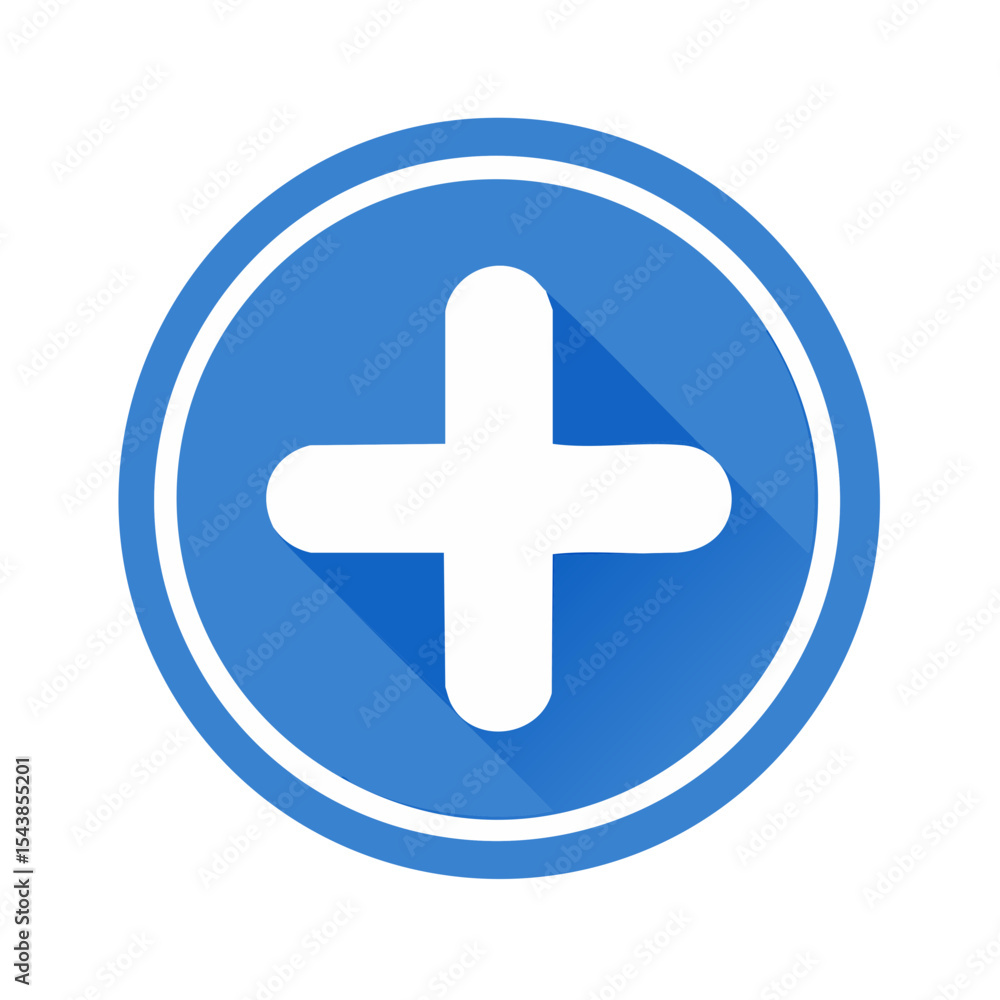 Poster white plus sign in blue circle frame add positive symbol ui icon sign