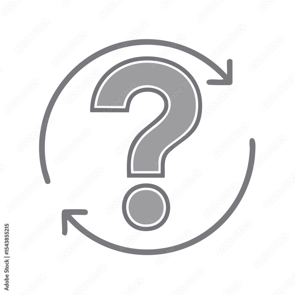 Poster question mark with circular arrows isolated on black backdrop
