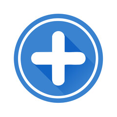 Obraz premium White Plus Sign in Blue Circle Frame Add Positive Symbol UI Icon Sign