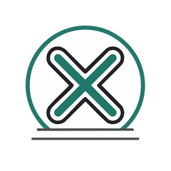 Obraz premium Teal X Icon with Circle Outline Graphic on Black Background - Vector Illustration