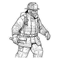 Firefighter Line Art Illustration Courage, Bravery, and Duty in Action