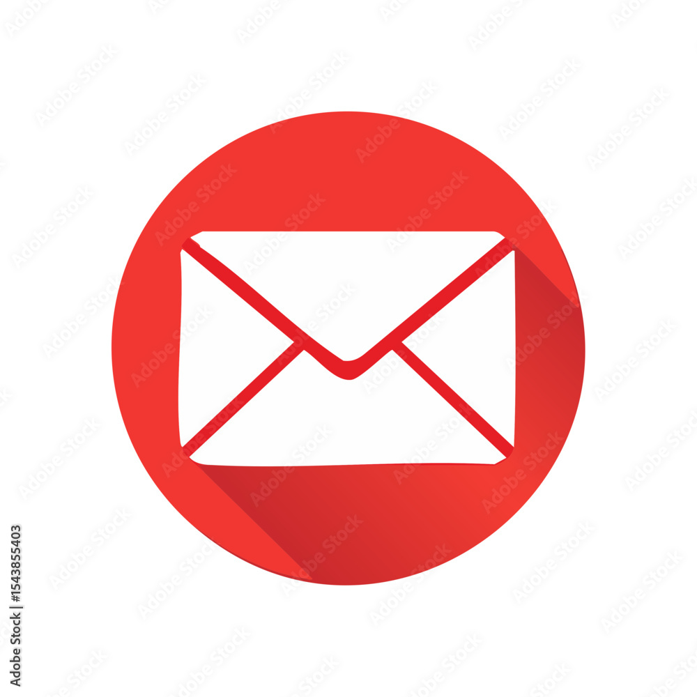 Poster email communication graphic icon on vibrant red circle background for messages and notifications wit