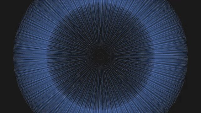 Circular blue and black pattern with a dynamic, swirling design created by thin diagonal lines converging at the center, giving a sense of motion and vibrancy