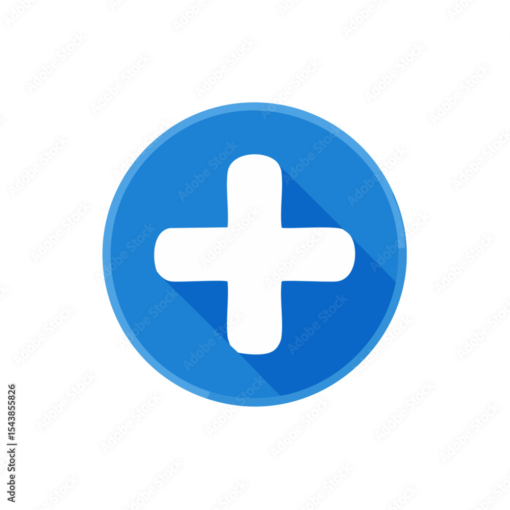 Poster add new icon design blue button with white plus sign symbol for user interface
