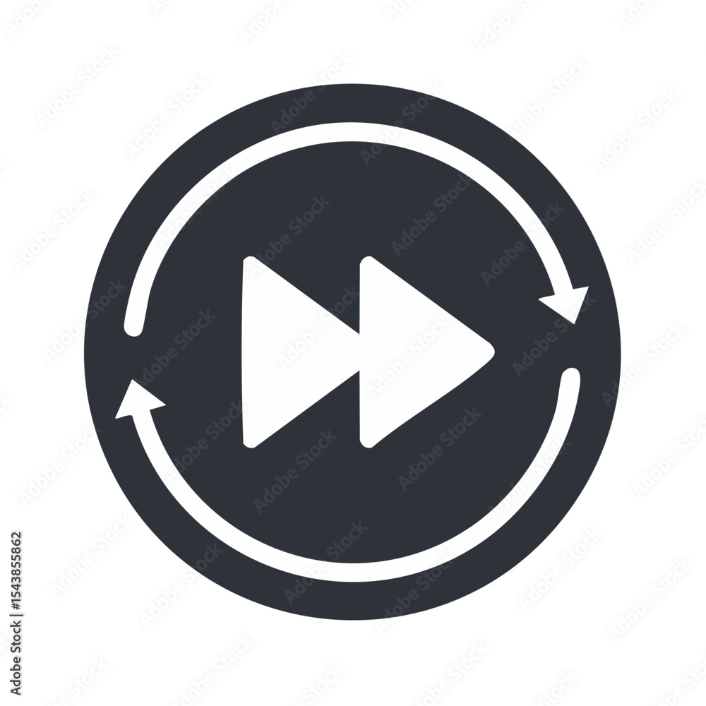 Poster rewind button, rotation of time, loop circle with rewind icon, play button
