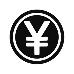 Obraz premium Yen currency symbol in white on black coin icon financial sign concept vector illustration economic exchange Japan Asian finance