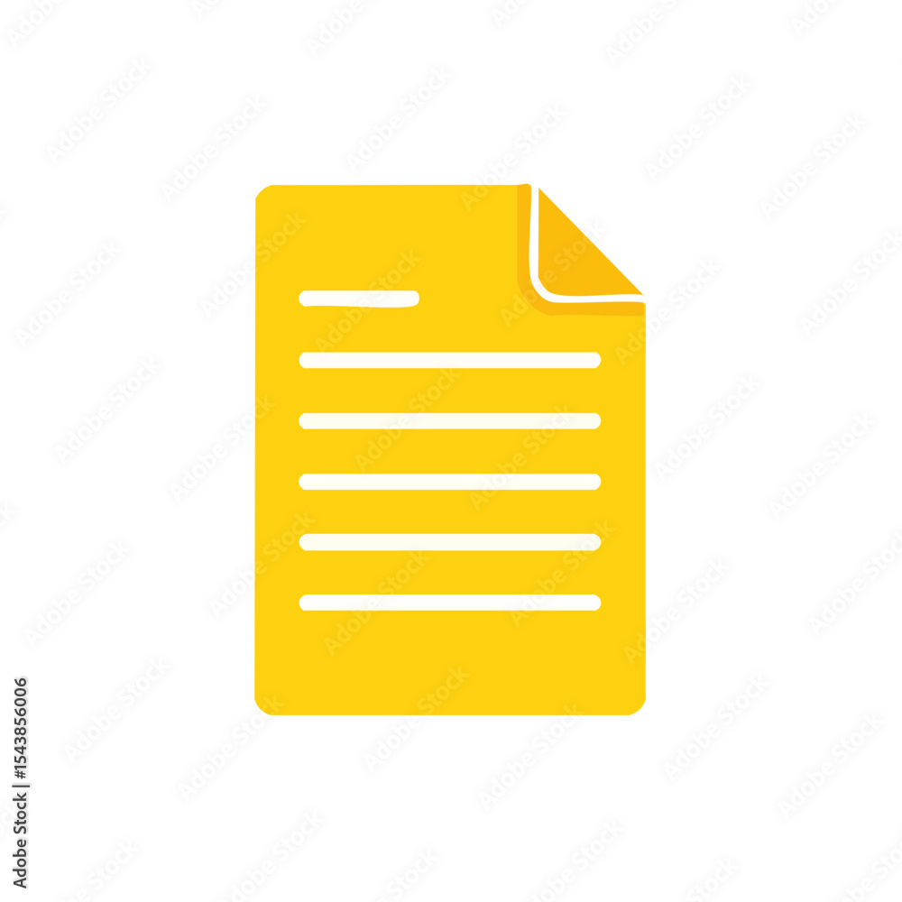 Aufkleber yellow document icon on black background simple paper sheet with lines and curled edge