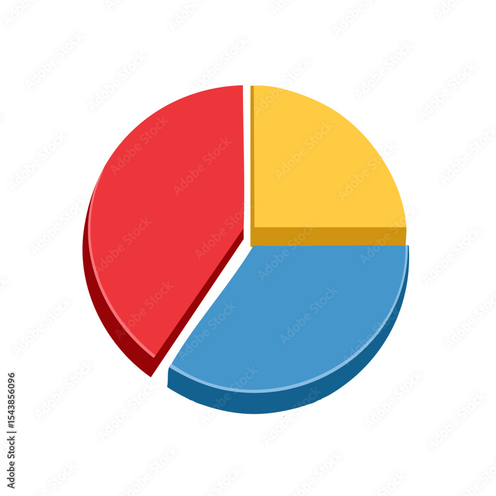 Aufkleber pie chart showing financial data with red blue and yellow sections on black background