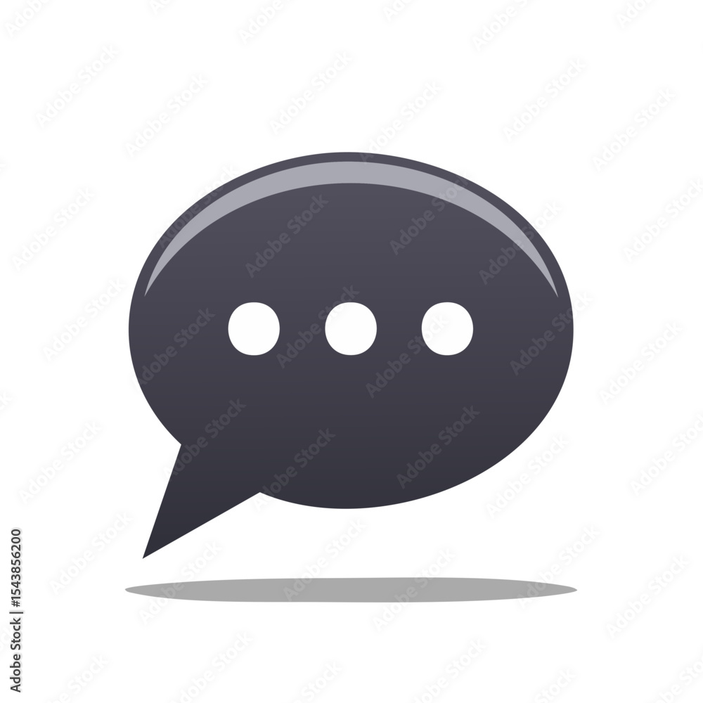 Poster gray speech bubble with three dots on black background representing pending message or loading notif