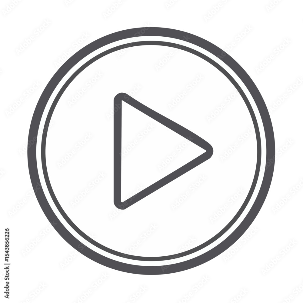 Poster play button icon on a black background for video playback symbol or multimedia design element. moder