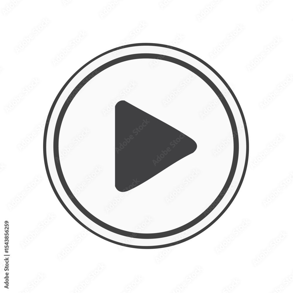 Poster play button on black background simple media interface design white circle with gray triangle start 