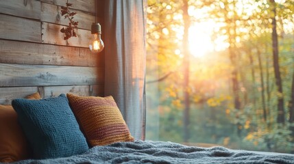 Cozy Bedroom Overlooking Sunlit Forest View