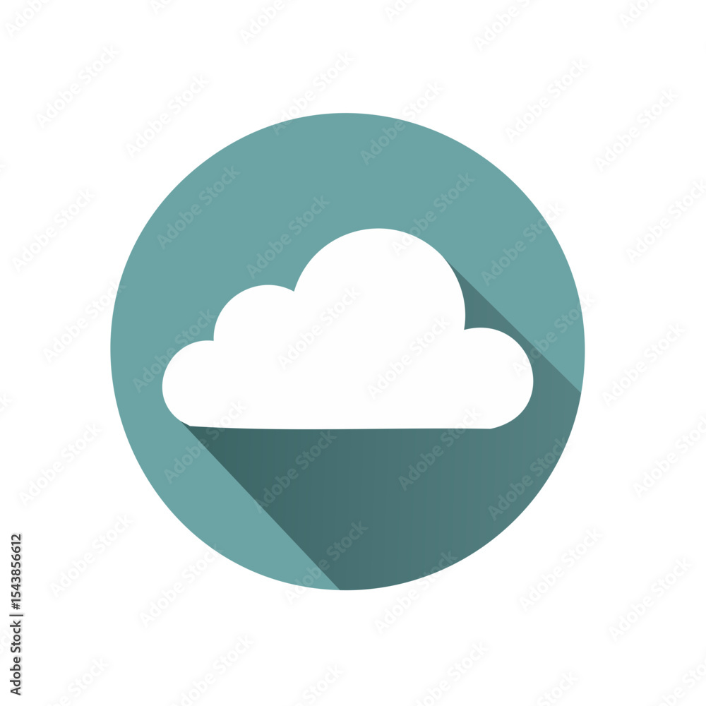 Poster cloud icon design with long shadow on a teal circle against a black background minimalist weather fo