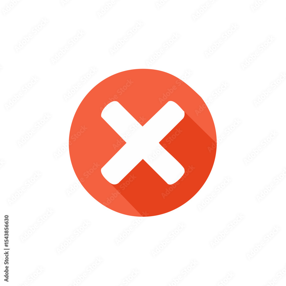 Poster white cross icon over red circle on black background indicates incorrect or error concept