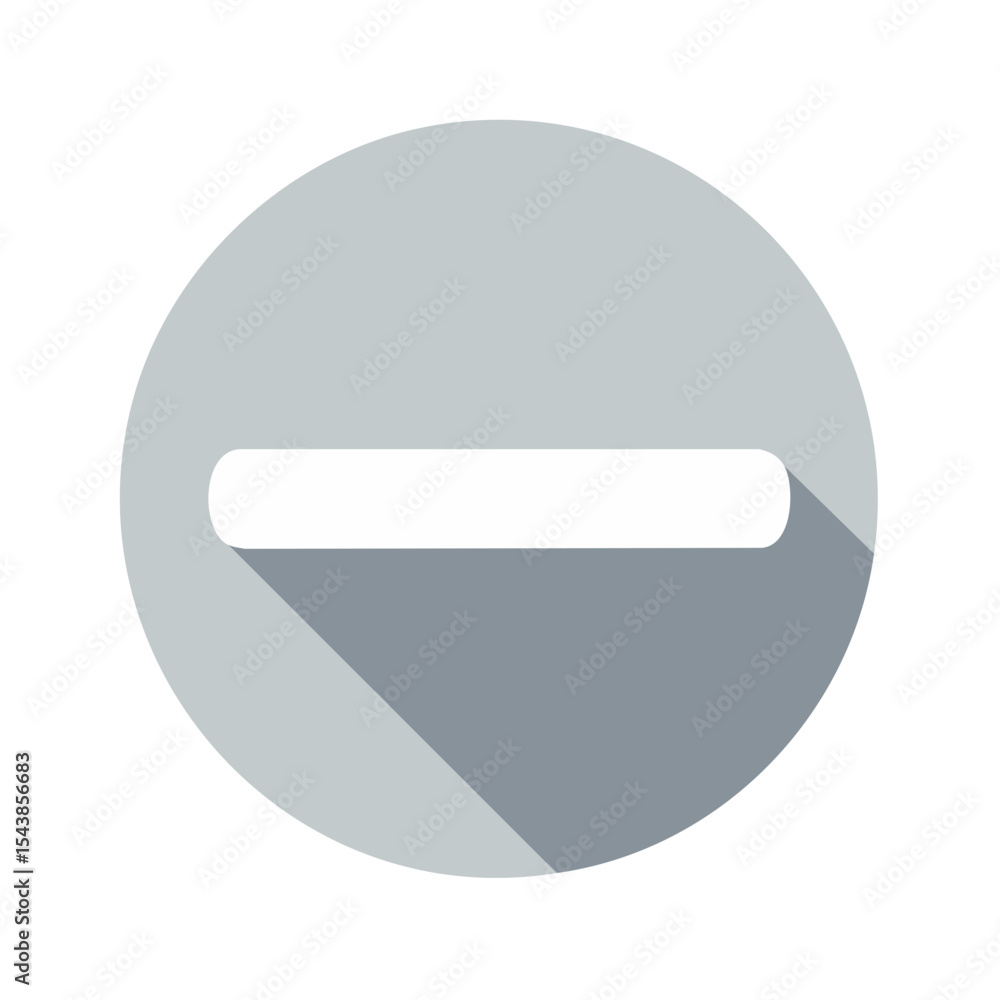 Aufkleber subtractive sign graphic icon symbolizing reduction minimal design with long shadow circle negative 