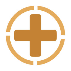 Obraz premium Orange plus sign inside a broken circle, medical symbol or healthcare, flat design