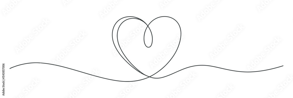Poster single line drawing of a heart shape with flowing lines