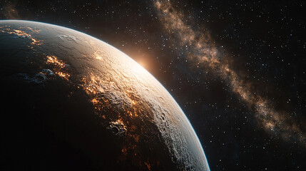 Naklejka premium Cosmic Sunrise A Planetary Perspective