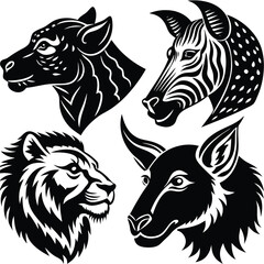 Majestic Animal Head Illustrations Lion, Zebra, Dog, and Bull