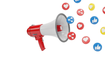 Promotional Loudspeaker for Social Media Marketing in Transparent PNG