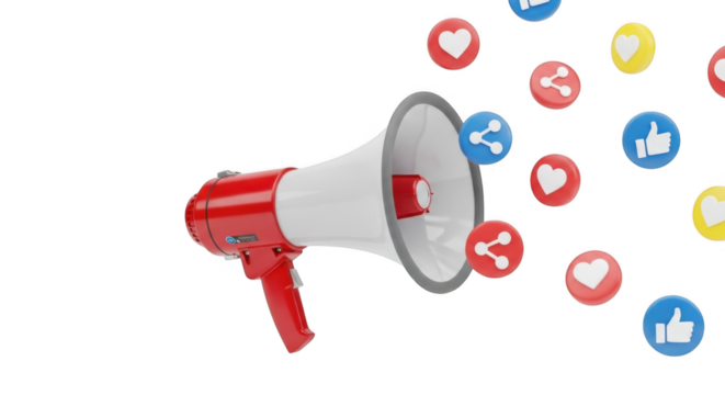 Promotional Loudspeaker for Social Media Marketing in Transparent PNG