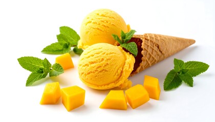 Mango Ice Cream Cone with Mint.