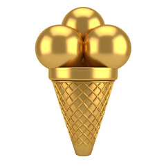 Golden ice cream cone illustration luxury dessert sweet food design art isolated on  transparent background