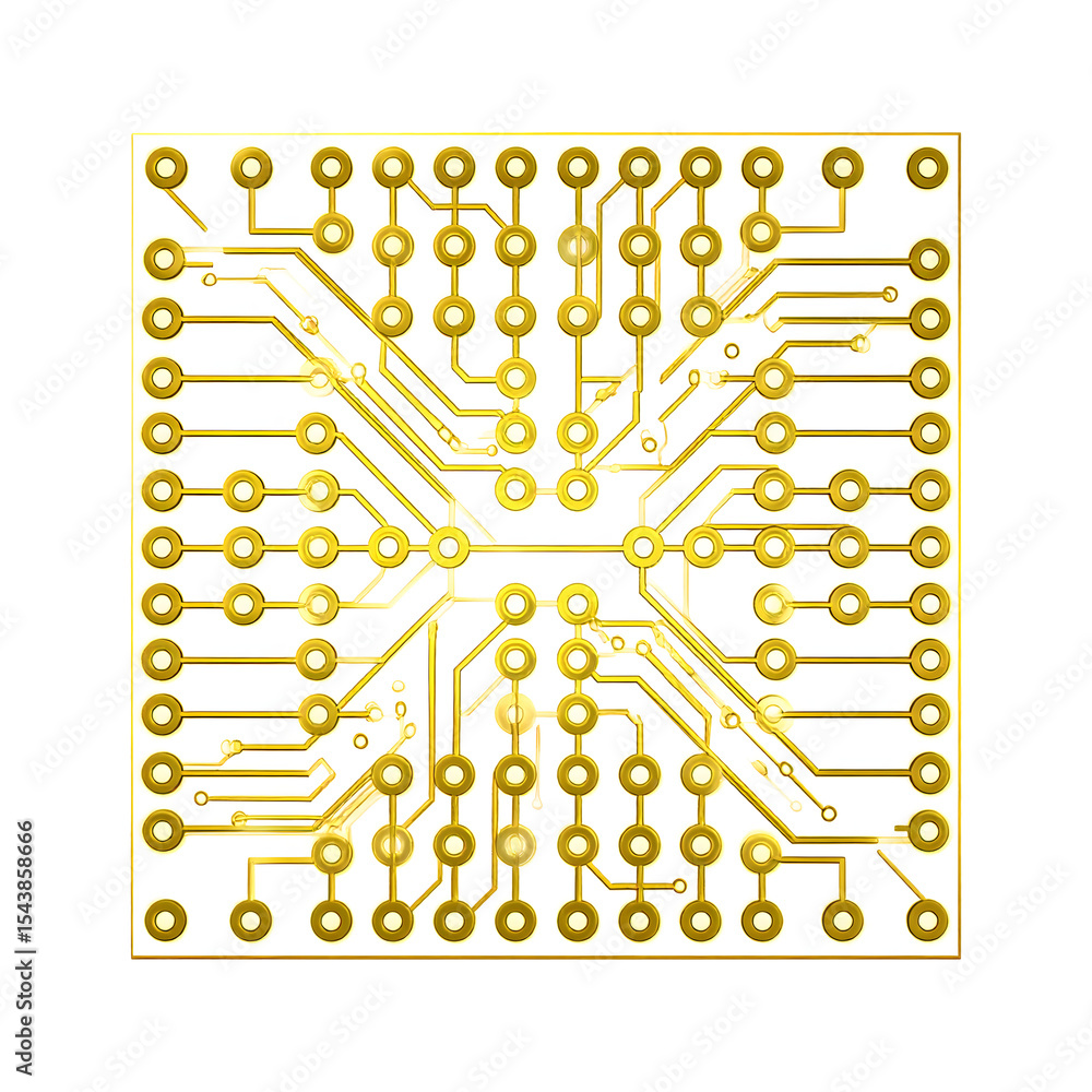 Poster gold circuit board technology design engineering motherboard component isolated on transparent backg