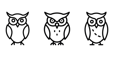 owl outline or line icon design bundle.