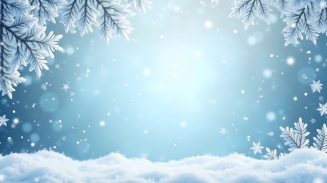 Textured Winter Postcard, Dense Snowflake Cluster, Gentle Snow Drift, Open Middle Space