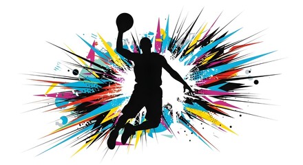 Urban sports print design with basketball silhouette and dynamic lines in vector style