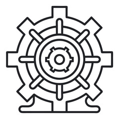 Obraz premium Vector outline of a mechanical gear system. Ideal for engineering designs, machinery interfaces, automation concepts, technical illustrations, and industrial or mechanical branding.