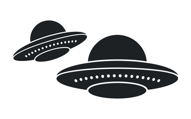 Two Simple Black and White UFO Silhouettes Against a White Background