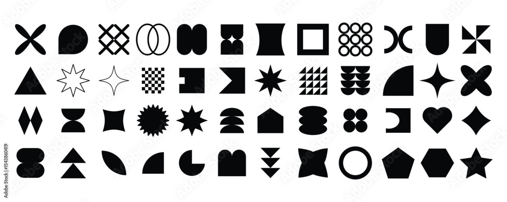 Aufkleber geometric shapes collection black and white abstract design elements for branding. y2k design elemen