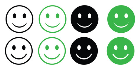 Happy Smiley Face Icons Set Green Black White Feedback Survey Design