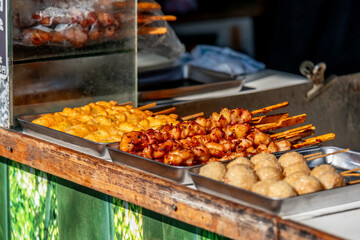 Skewered street food for sale, Kyoto, Japan