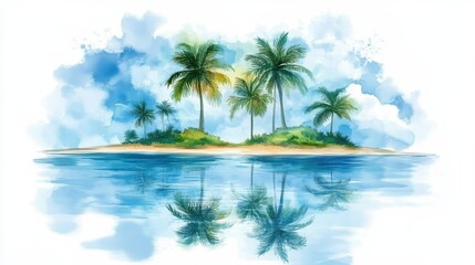 Serene Island Oasis With Palm Reflection