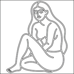 Minimalist line drawing of a nude female figure
