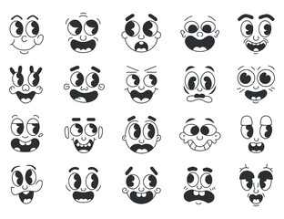 Set of 16 Cartoon Faces with Different Expressions