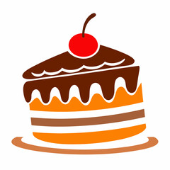 Chocolate Cake Vector Logo with Cherry for Bakery and Dessert Branding.